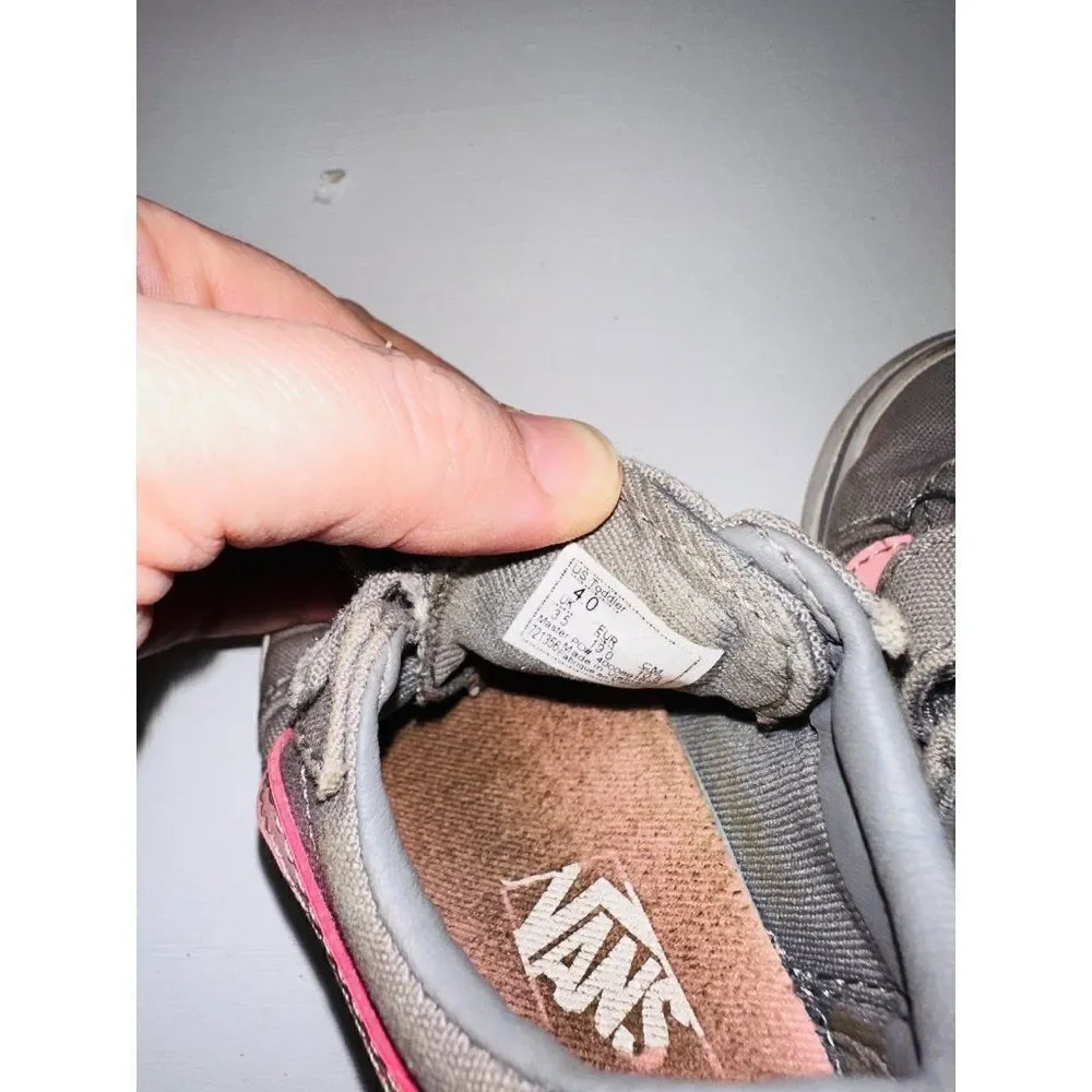 Vans off the wall Girls 4 toddler Sneaker Pink Grey Skater Hook & Loop Fasteners